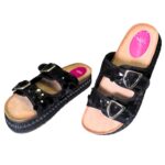 Stylish Black Slip-On Flat with Buckle & Sequin Detailing - Image 3