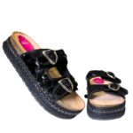 Stylish Black Slip-On Flat with Buckle & Sequin Detailing - Image 2