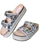 Stylish Silver Slip-On Flat with Buckle & Sequin Detailing - Image 4