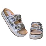 Stylish Silver Slip-On Flat with Buckle & Sequin Detailing - Image 2